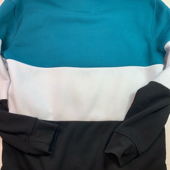 quarter zip color blocked black turquoise hoodie - Picture 2 of 4